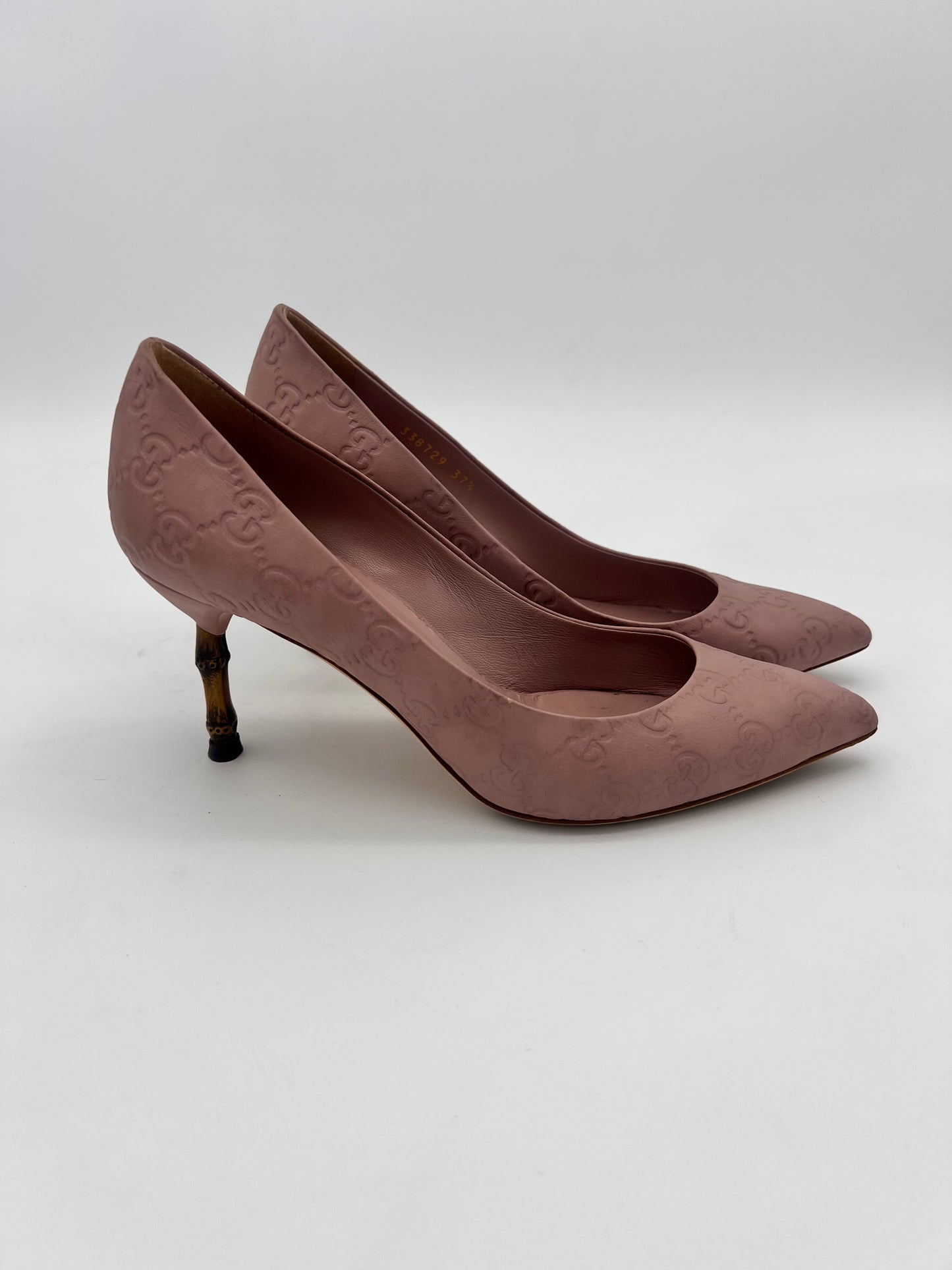 Gucci zapatillas tacón bambú color rosa talla 37.5eur 4.5mex