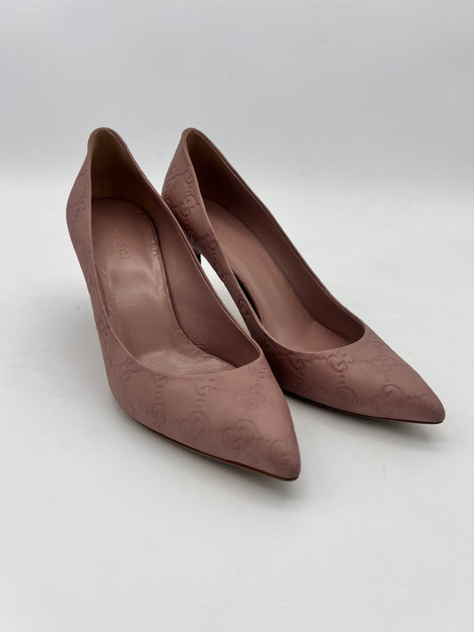Gucci zapatillas tacón bambú color rosa talla 37.5eur 4.5mex